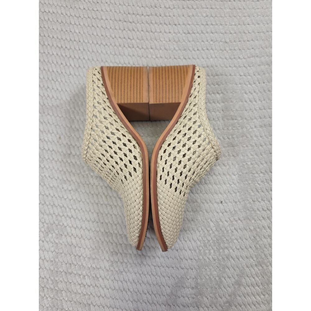 Time & Tru Booties Womens Size 7.5 Ivory Woven Block Heel Mule Slip On Open Back - Picture 6 of 10